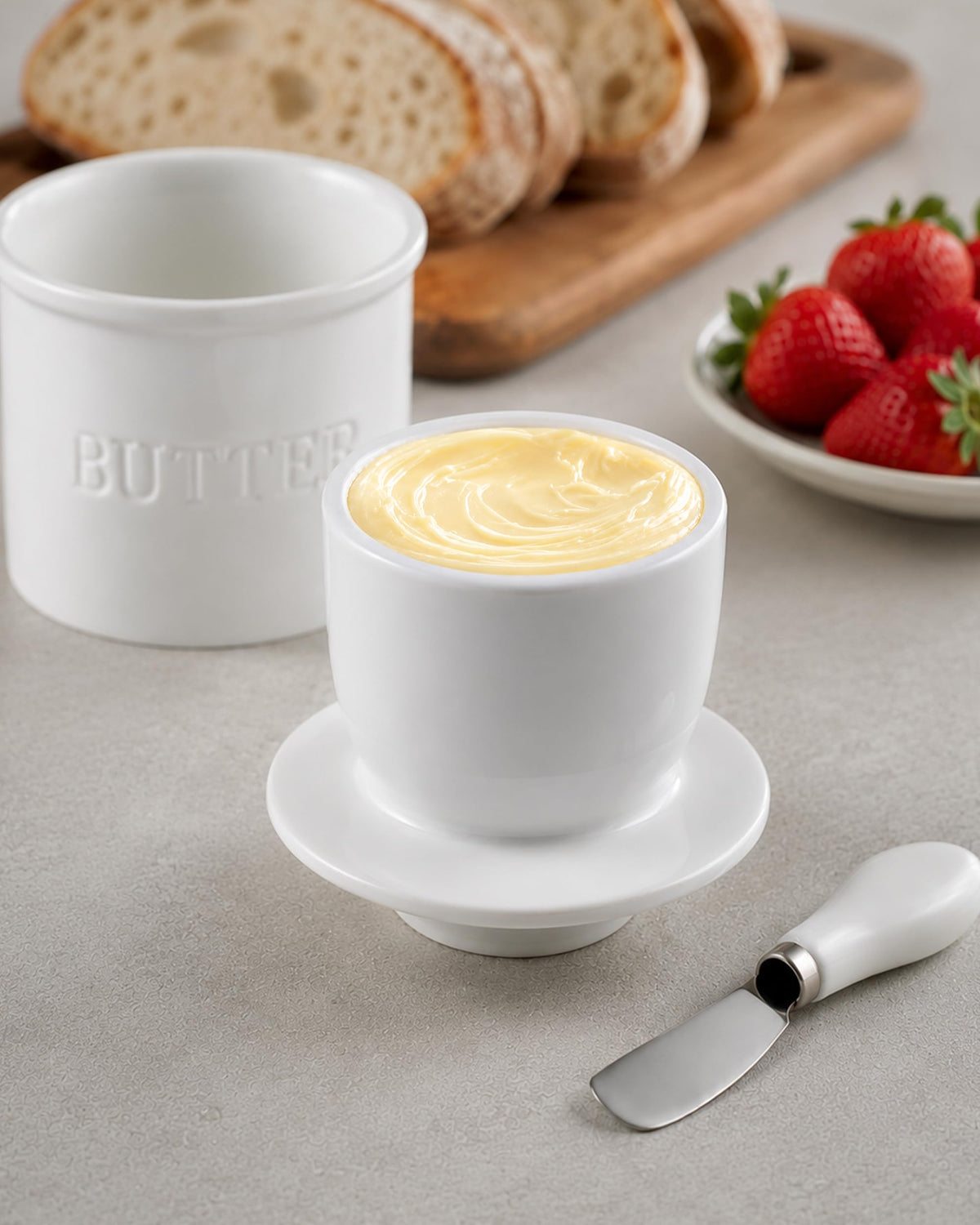 Zulay Kitchen Ceramic Butter Keeper, Bell Shape with Knife, White
