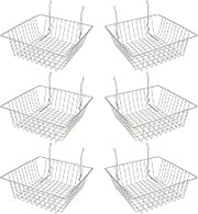 Econoco Multi Fit Epoxy Chrome Small Wire Basket for Slatwall, Grid of Pegboard, Commercial All Purpose Basket, (Pack of 6) | Compact chrome epoxy wire baskets fit slatwall, pegboard, or gridwall, slim profile for small goods & accessories display