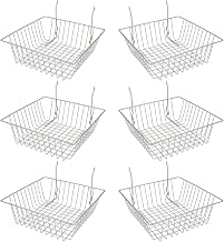 Econoco Multi Fit Epoxy Chrome Small Wire Basket for Slatwall, Grid of Pegboard, Commercial All Purpose Basket, (Pack of 6) | Compact chrome epoxy wire baskets fit slatwall, pegboard, or gridwall, slim profile for small goods & accessories display
