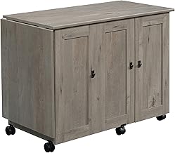 Sauder Craft Cart Storage Cabinet, Rolling Sewing Table with Expandable Top, Mystic Oak