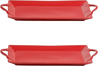 10 Strawberry Street Beaded Leaves Handled Serving Tray, Set of 2 (Red)
