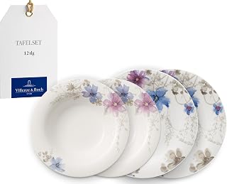 Villeroy & Boch Mariefleur Gris Basic Dinner Set for up to 6 People, 12 Pieces, Premium Porcelain, White/Multicoloured