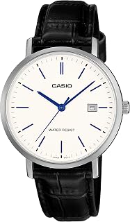 Casio MTP-VT05L-7E Men's Leather Band Minimalistic White Dial Analog Date Watch