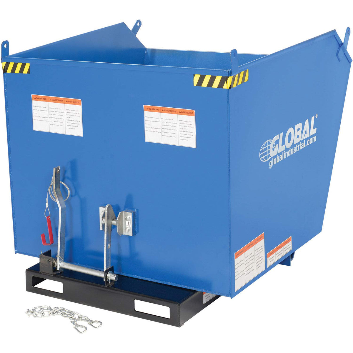 1 Cubic Yard Low-Profile Self-Dumping Forklift Hopper by Global Industrial – 51.25"L x 51"W x 28.19"H, 1.0 cubic_yards, Alloy Steel, Blue & Black, Model 989029