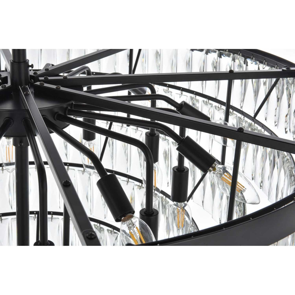 Josephine 29 Light Chandelier Black by Lighting Design – Iron and Crystal, Black