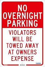 Global Industrial No Overnight Parking Violators Will Be Towed, 18x12, .080 Aluminum