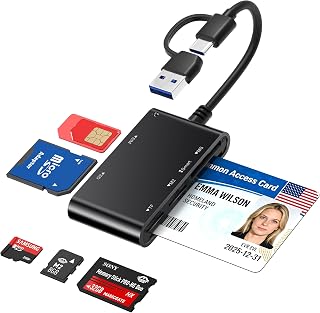 7-in-1 Smart Card Reader with USB-C & USB-A - Military CAC & PIV Card Reader, SIM Card Adapter, SD/TF/Memory Stick Pro Duo/M2/MMC Memory Card Reader for Windows, Mac, Linux – Plug and Play