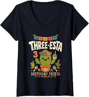 Women's Three-Esta Cactus 3rd Birthday Fiesta V-Neck T-Shirt