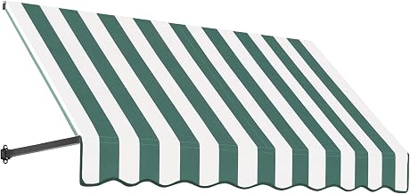 AWNTECH 10.38 FT. Dallas Retro Fixed Awning 124.5 in. W X 24 in. H X 48 in. D Acrylic Fabric in Forest/White Stripe RT24-10FW
