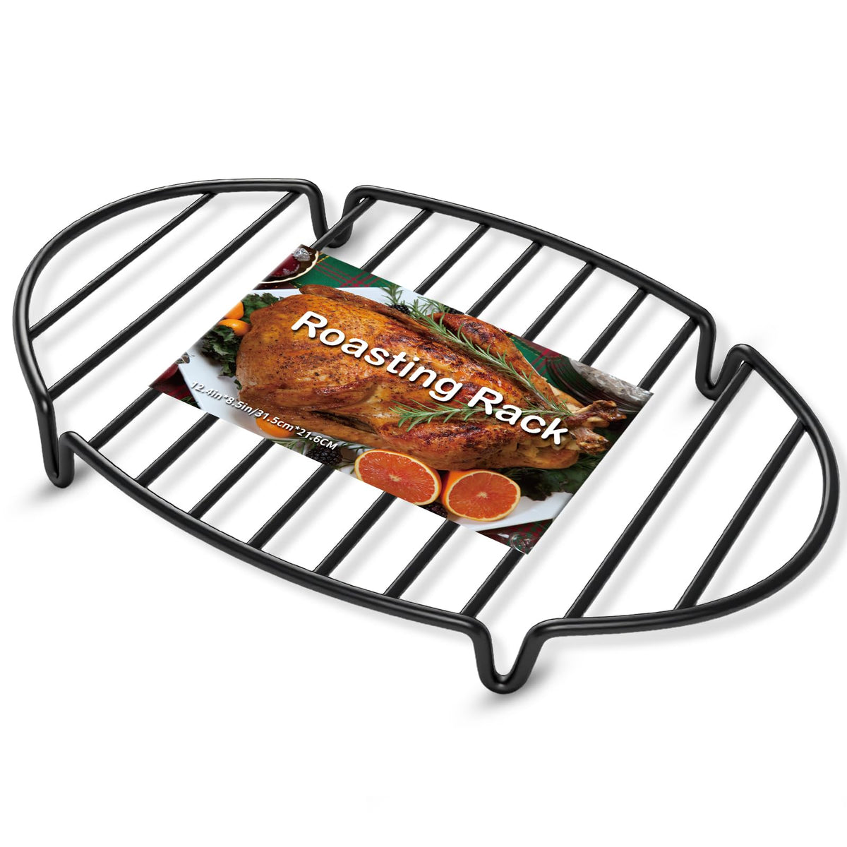 Gestone Roasting Rack, Nonstick Stainless Steel, Oval 12.4 x 8.5 Inch Black