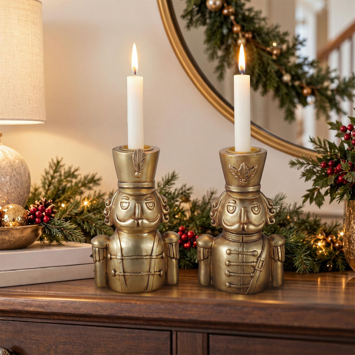 Yungyan Nutcracker Taper Candle Holders, Vintage Gold, Set of 2