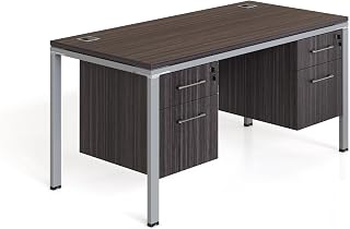 Boss Office Products Simple System Single Desk with (2) Pedestals, 66" x 30", Driftwood
