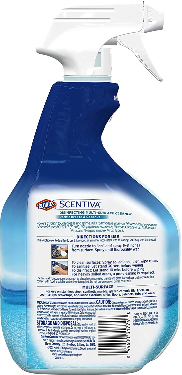 Scentiva Disinfecting multi surface Cleaner 2 PK (Pacific Breeze & Coconut) *24FL OZ* by Clorox – 24 Fl Oz (Pack of 2), Pack of 2, Model V1-LFZ1-U21H