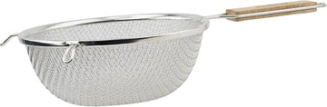 Winco 8" Tan Tin-Plated Steel Strainer, Double Mesh, Tin