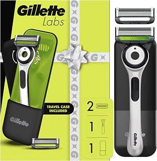Gillette Labs Shaving Razor for Men, White Edition Handle, 2 Blade Refills and Travel Case, Gift Set