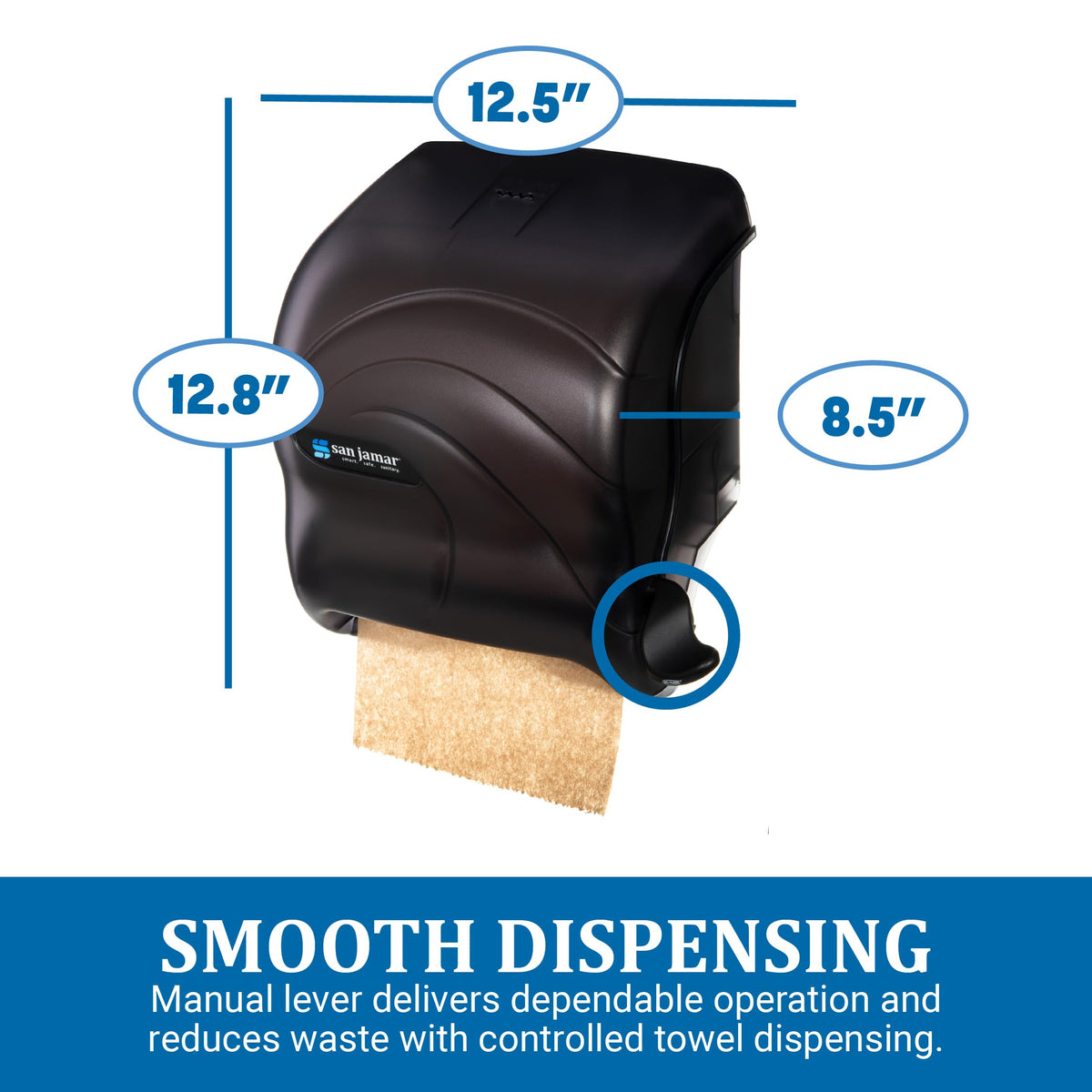 Element Paper Towel Dispenser by San Jamar – 1.5" Core Diameter, Acrylonitrile Butadiene Styrene, Black Pearl, Model T990TBK