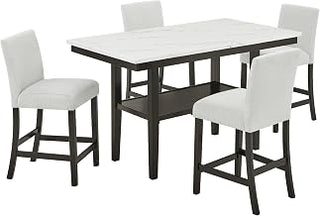 New Classic Furniture Carissa 5-Piece Wood Rectangle Counter Set in Stone