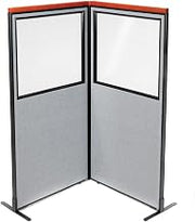 Global Industrial 36-1/4"W x 73-1/2"H Deluxe Freestanding 2-Panel Corner Divider with Partial Window, Gray