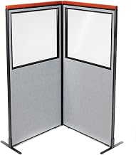 Global Industrial 36-1/4"W x 73-1/2"H Deluxe Freestanding 2-Panel Corner Divider with Partial Window, Gray