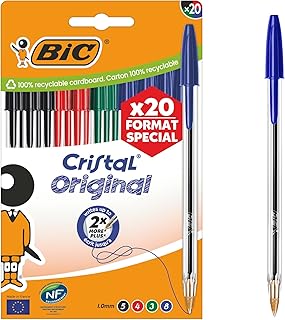 BIC Cristal Original Ballpoint Pen Medium Point (1.00mm) - Assorted Ink (Pack of 20)