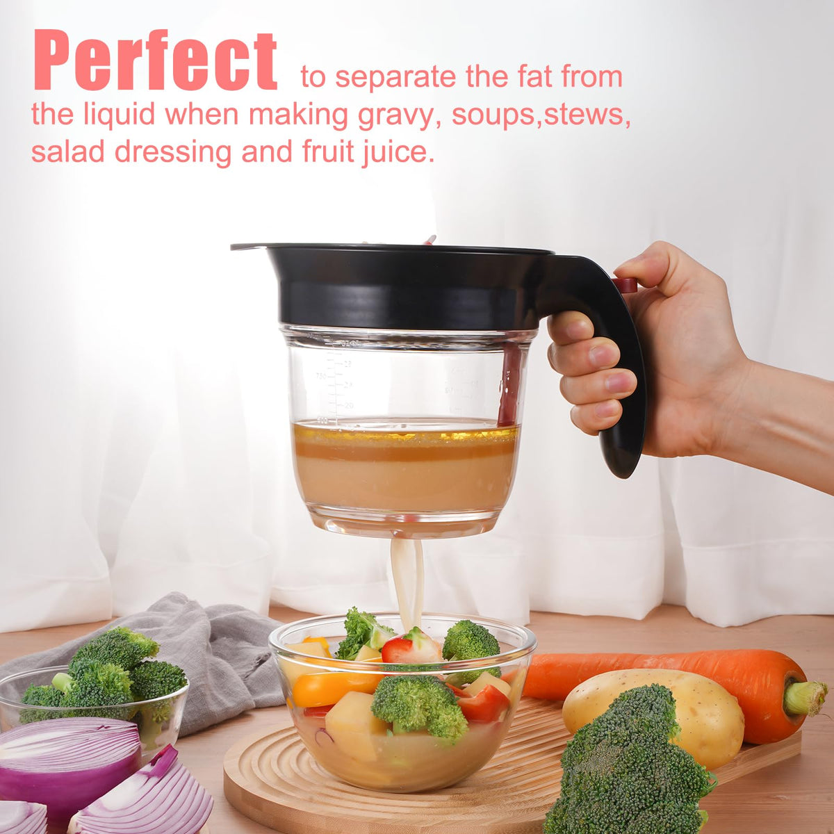 Sumteene Fat Separator, 4 Cup 32oz Capacity, Black