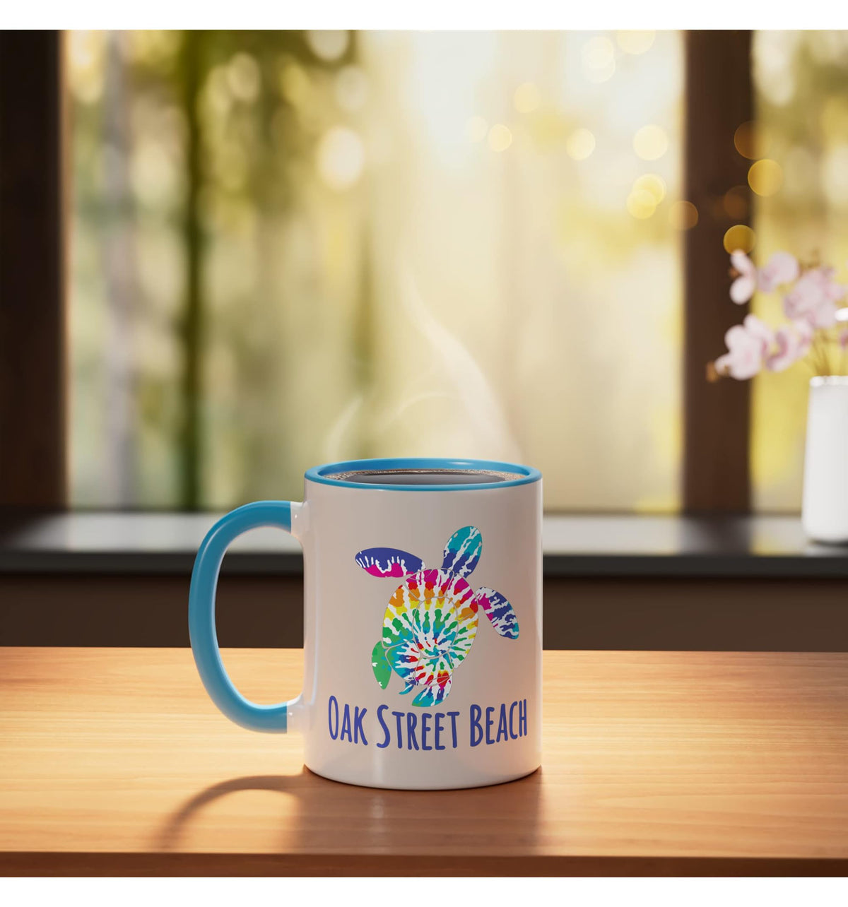 Oak Street Beach Nautical BOHO Batik Coastal Tie Dye Turtle Ceramic Mug by Mamaknows Oak Street Beach – 11 Ounces, 11 fluid_ounces, Ceramic, Model TQRXKVGPPZ2USBlueWhite
