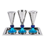 Zion Judaica Hammered Havdalah Set, Silver with Blue Bands, 4-Piece