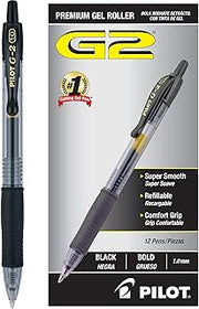 PILOT G2 Premium Refillable & Retractable Rolling Ball Gel Pens, Bold Point, Bold Gel Pens, 1.0mm, Black Ink, 12-Pack