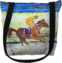 Betsydrake TY055BG 18 x 18 in. Racing Horse Gold Tote Bag - Large