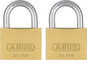 ABUS 55/50 2 Pack Solid Brass Padlock with 2 Keys for School, Gym, 1 57/64in (50mm) Wide, Keyed Alike