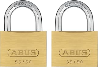 ABUS 55/50 2 Pack Solid Brass Padlock with 2 Keys for School, Gym, 1 57/64in (50mm) Wide, Keyed Alike