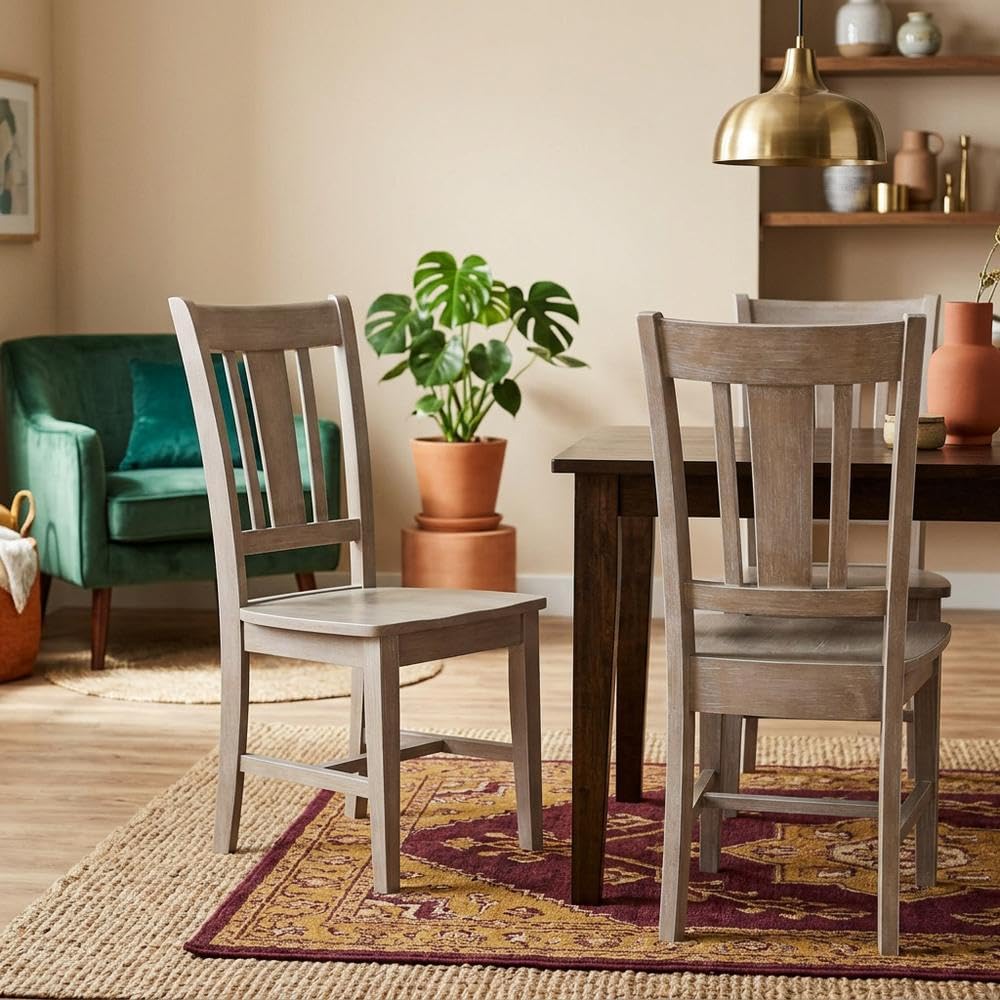 Solid Wood Dining Chair with Splatback by Furnifact – Wood, Washed Gray Taupe, Pack of 2