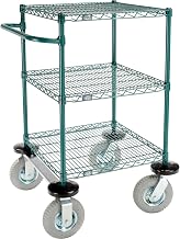 Nexel 3 Shelf Cart, Poly-Green, 24"L x 24"W x 43"H, Pneumatic Rigid Casters