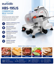 Commercial Meat Slicer by Eurodib – Aluminum, Silver, Model HBS-195JS