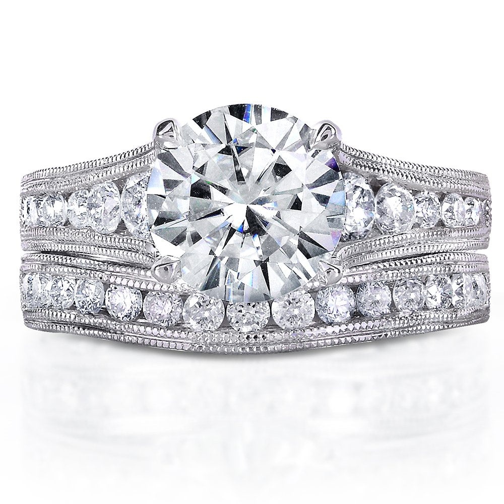 Moissanite & Channel Bridal Ring Set 14k White Gold by Kobelli – 11, White Gold, White, Model MZ61932R-ED