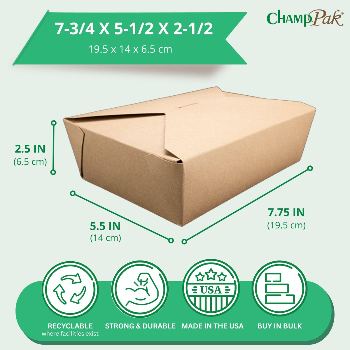 SCT ChampPak Retro Carryout Boxes by SOUTHERN CHAMPION TRAY – 7-3/4" x 5-1/2" x 2-1/2", 4.0 liters, Stainless Steel, Kraft, Pack of 200