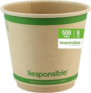Smooth Insulated Paper Hot Cups (squat) by Responsible Products – 8 Ounces, Paper, Brown, Pack of 500, Model RP-SDC08-90-500