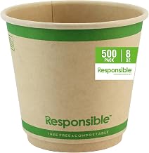 Smooth Insulated Paper Hot Cups (squat) by Responsible Products – 8 Ounces, Paper, Brown, Pack of 500, Model RP-SDC08-90-500