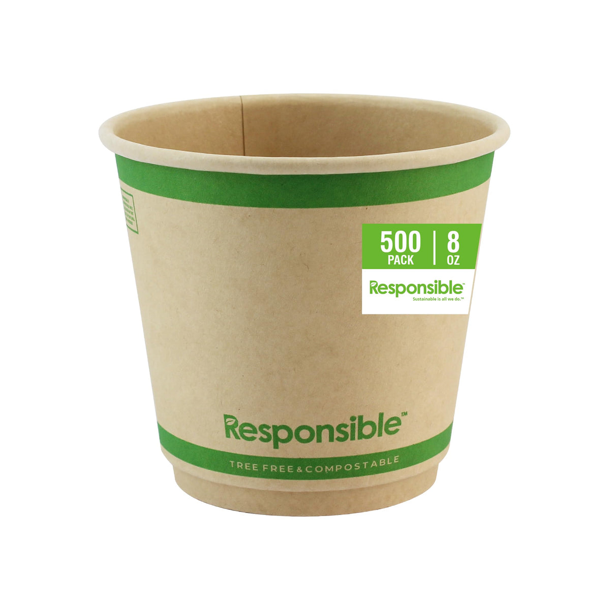 Smooth Insulated Paper Hot Cups (squat) by Responsible Products – 8 Ounces, Paper, Brown, Pack of 500, Model RP-SDC08-90-500