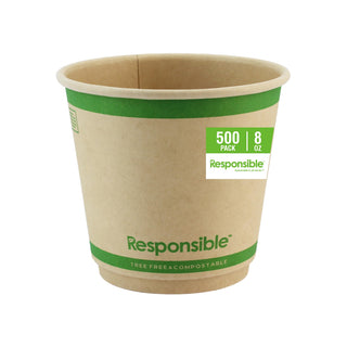 Smooth Insulated Paper Hot Cups (squat) by Responsible Products – 8 Ounces, Paper, Brown, Pack of 500, Model RP-SDC08-90-500