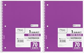 Mead Spiral Notebook, 1 Subject, Wide Ruled Paper, 70 Sheets, 10-1/2" x 7-1/2", Assorted Color (05510) (Pack of 2)