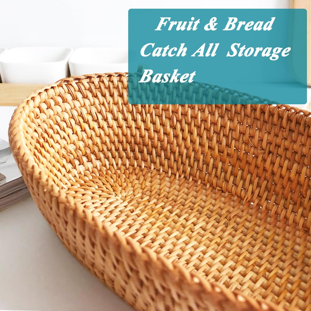 Afiaiwei Woven Bread Basket, 12.6 Inch Rattan, Brown
