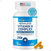 Inner Brightness Vitamin B Complex - Fully Methylated Active B12, B6, Folate - for Energy, Focus, Mood & Nerve Health - Non-GMO Vegan Gluten-Free with B1, B2, B3, B7-90 Capsules for 3 Months