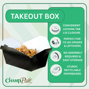 SCT ChampPak™ Disposable Takeout Black Meal Tray w/Lid (160 Quantity) by SOUTHERN CHAMPION TRAY – 7-3/4" x 5-1/2" x 3-1/2", Cardboard, Black, Pack of 160, Model 0784