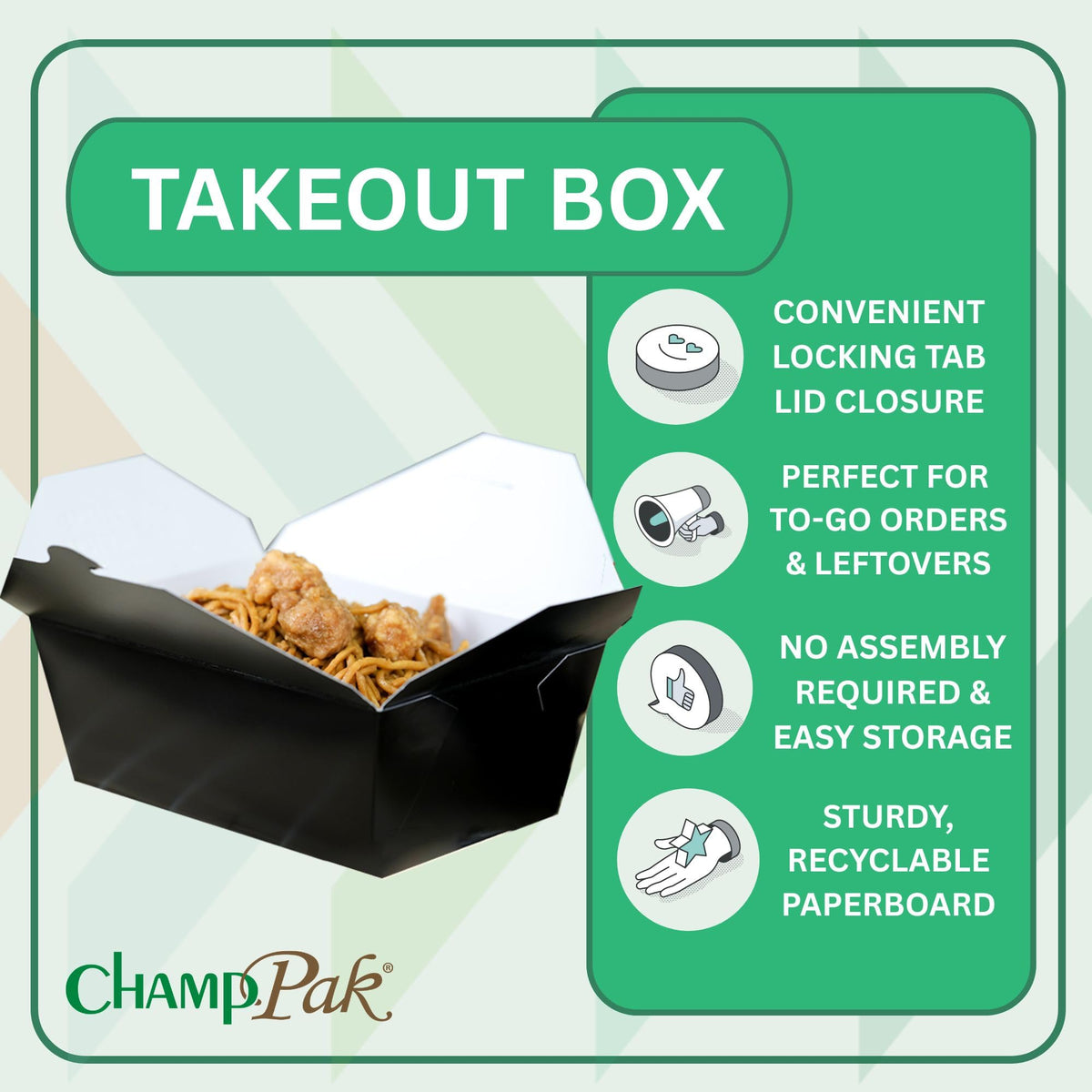 SCT ChampPak™ Disposable Takeout Black Meal Tray w/Lid (160 Quantity) by SOUTHERN CHAMPION TRAY – 7-3/4" x 5-1/2" x 3-1/2", Cardboard, Black, Pack of 160, Model 0784