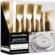 Gold Plastic Silverware Set (200-Pack) by Stock Your Home – 200 Count, Plastic, Gold, Pack of 200, Model Stock Your Home 3841
