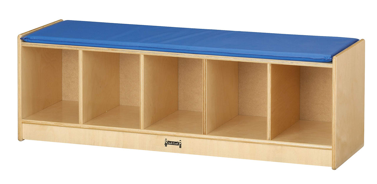 5 Section Bench Locker with Blue Cushion by Jonti-Craft – 16" H x 48" W x 15" D, Other, Blue, Model 9093JC