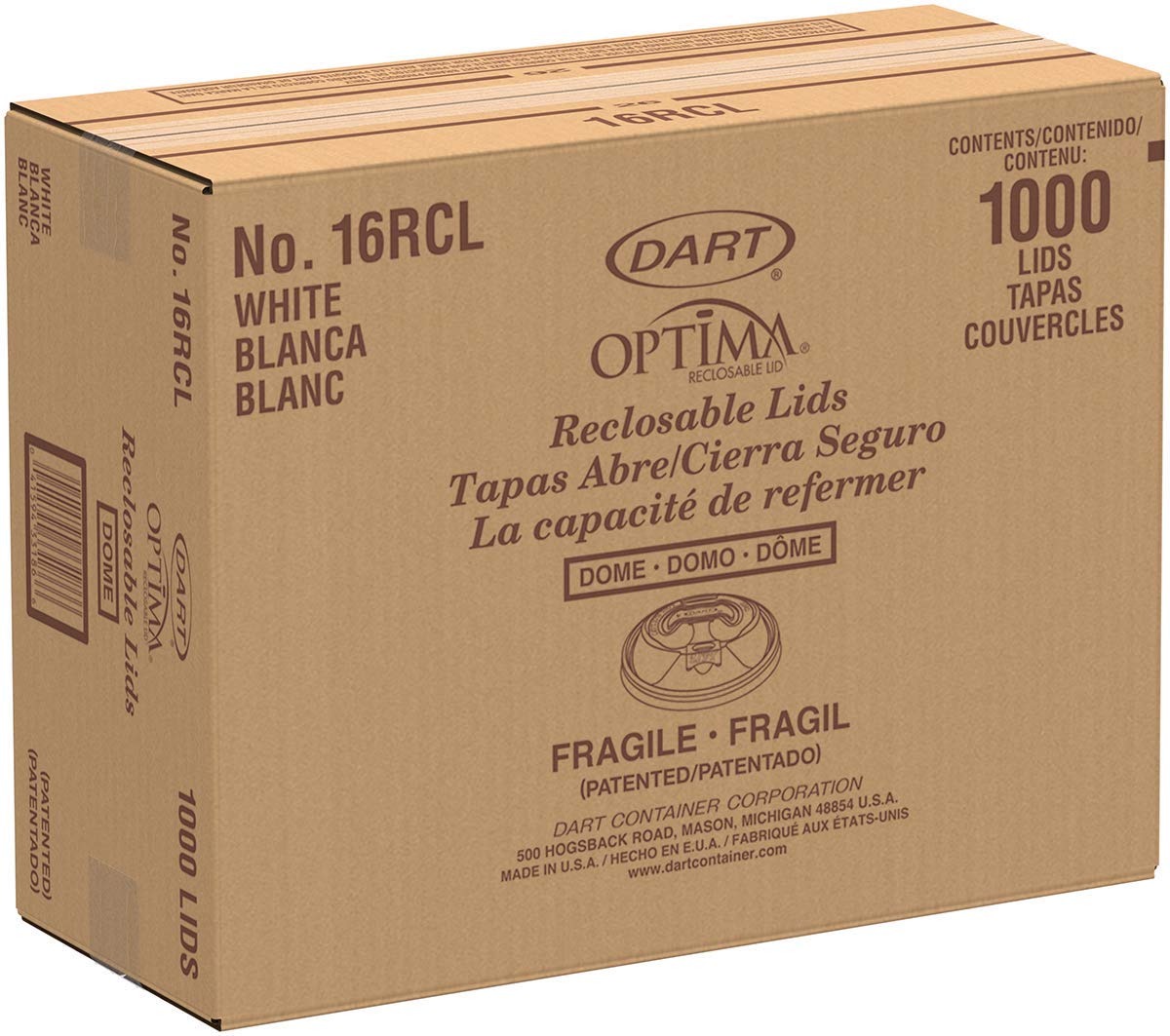 DRC16RCL - Optima Reclosable Lid by DART – 1000 Count (Pack of 1), 16.0 ounces, Plastic, White