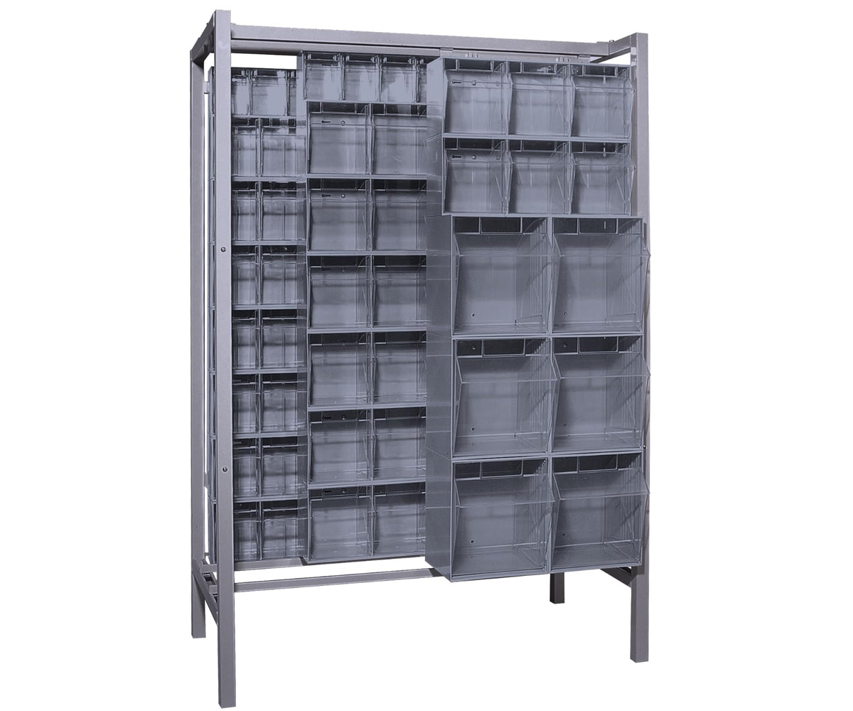 QUANTUM STORAGE SYSTEMS 77" H x 52" W x 26" D / 101 Drawers Free Standing Slider Systems Gray / Gray Open Storage Bins