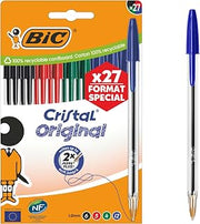 BIC Cristal Original Ballpoint Pen Medium Point (1.00mm) Assorted Ink (Pack of 27)